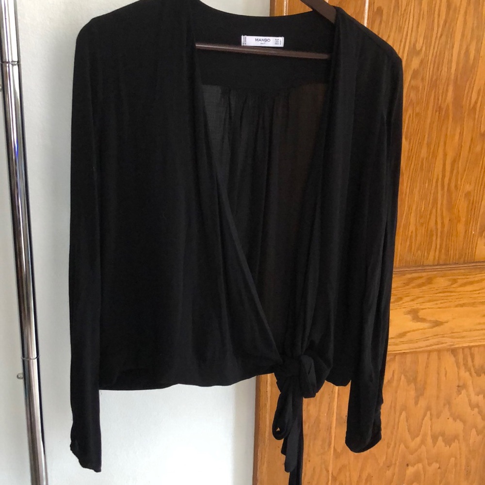 Wrap tie black blouse